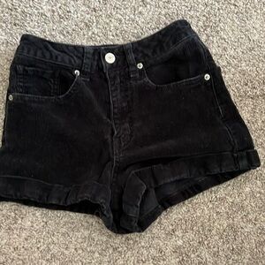 High-Waisted Black Corduroy Shorts